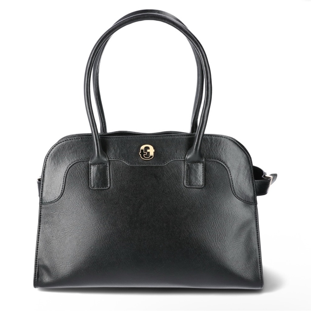 Time & Tru Maxwell Black Satchel Bag Double Top Handles NEW NWT